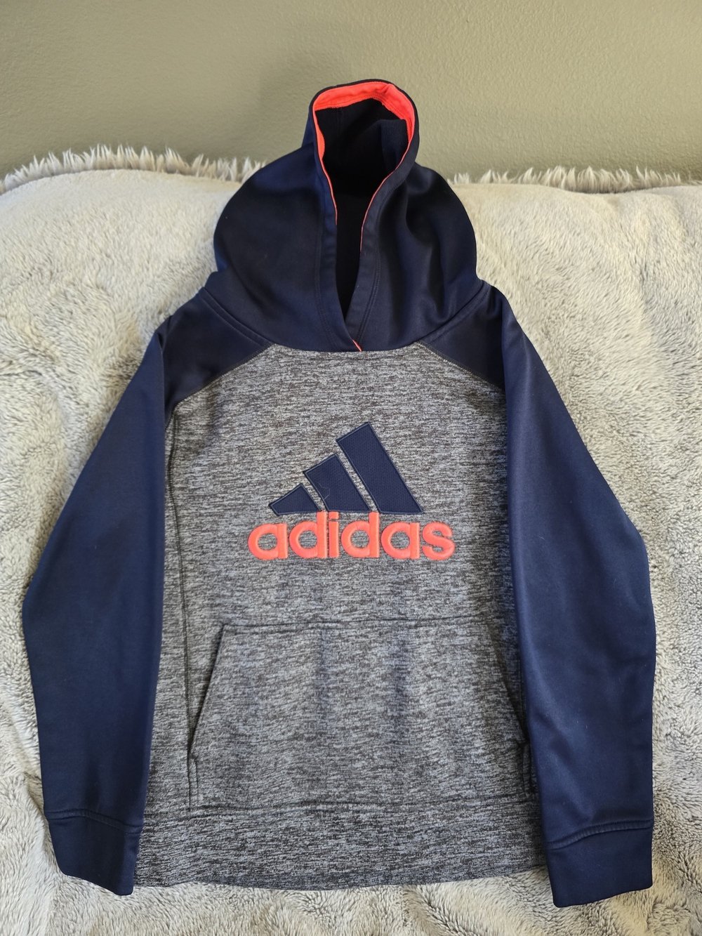 adidas Kids Navy, Heather Gray & Coral Logo Pullover Hoodie